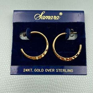 Samara 24KT Gold Over Sterling Silver Hoop Earrings 3/4"